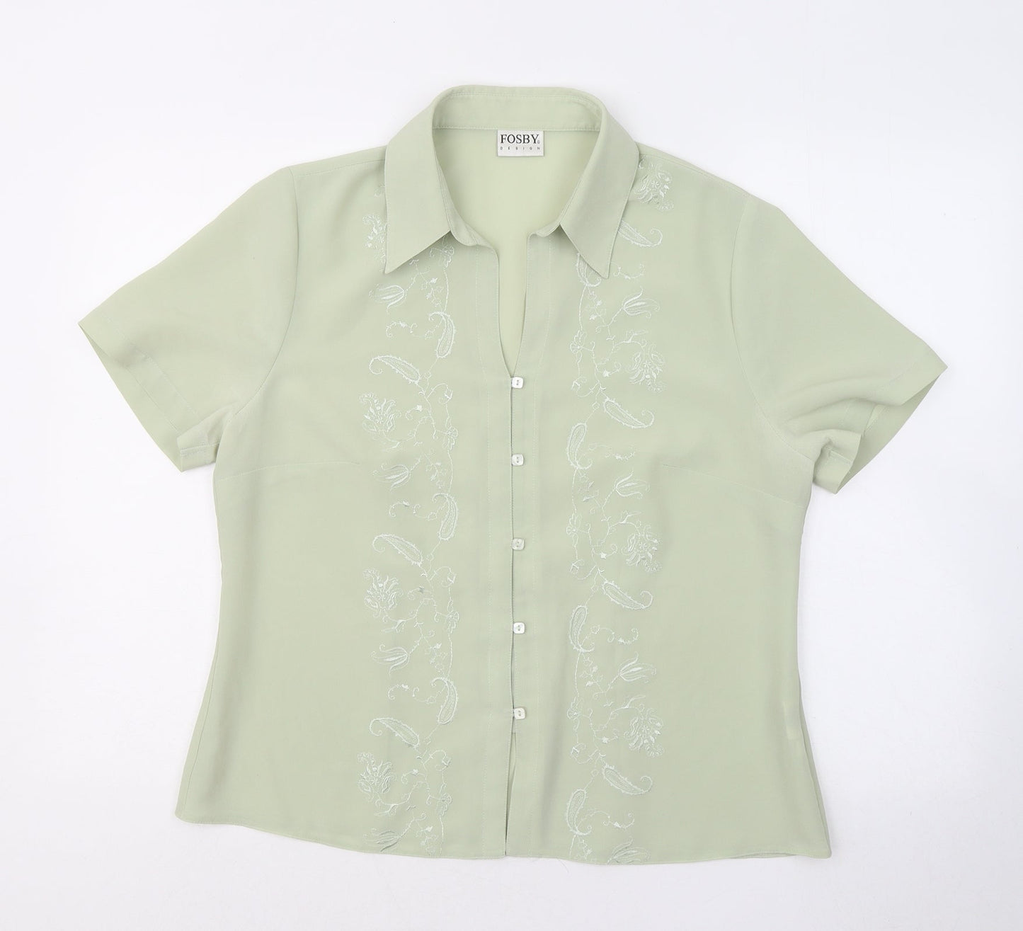 Fosby Womens Green Floral Polyester Basic Button-Up Size 16 Collared
