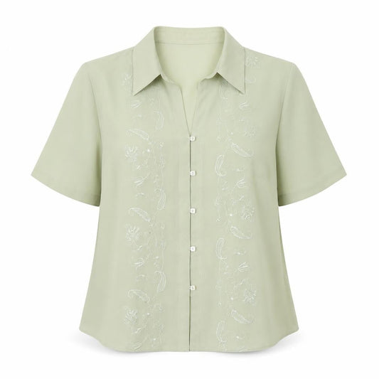 Fosby Womens Green Floral Polyester Basic Button-Up Size 16 Collared