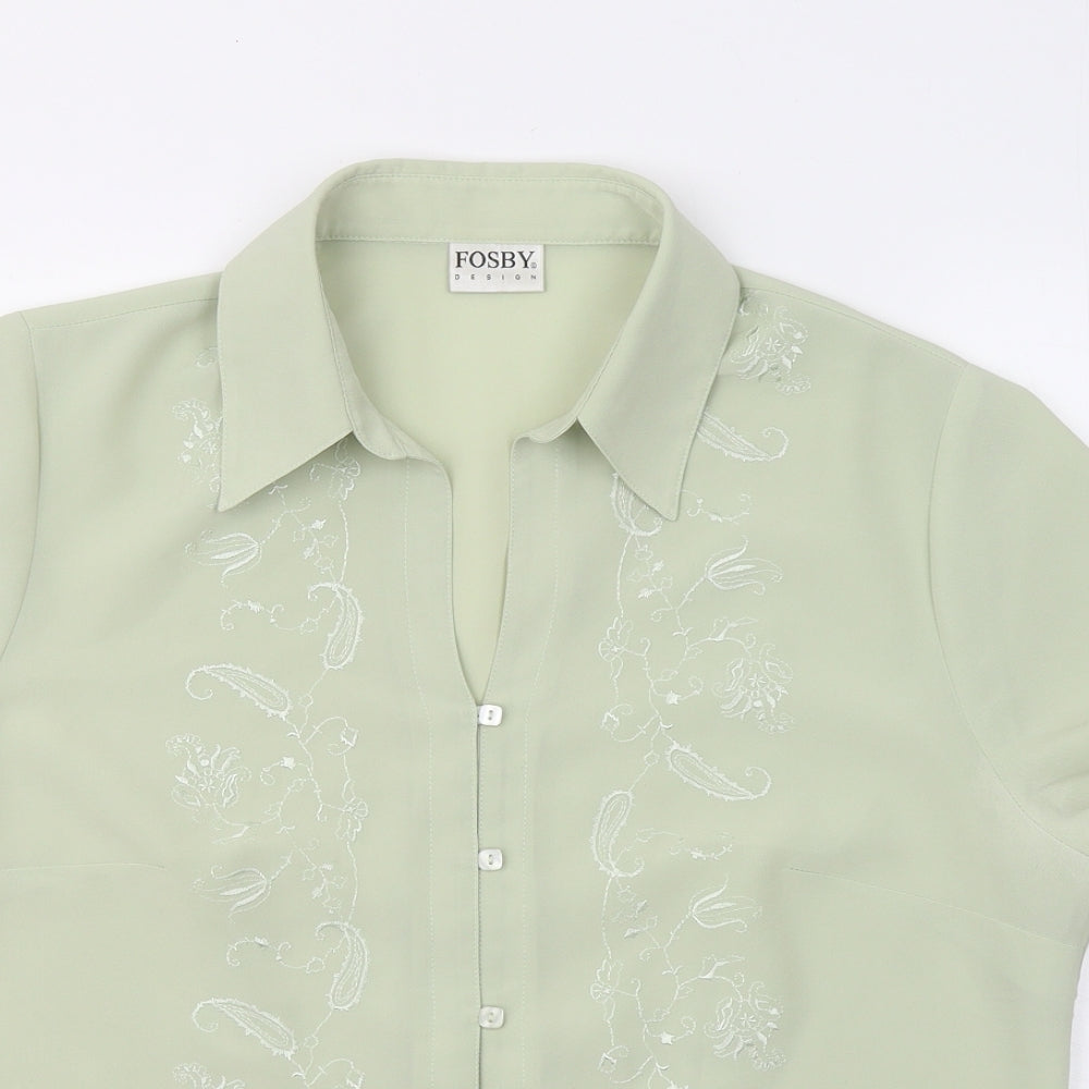 Fosby Womens Green Floral Polyester Basic Button-Up Size 16 Collared
