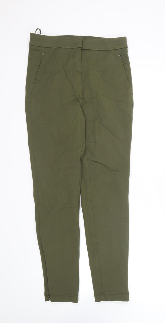 Marks and Spencer Womens Green Viscose Carrot Trousers Size 8 L27 in Regular Zip