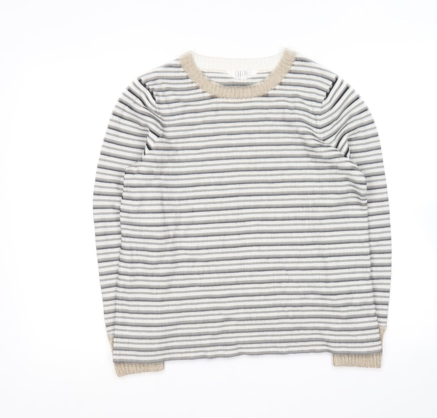 Debenhams Womens Black Round Neck Striped Viscose Pullover Jumper Size 12