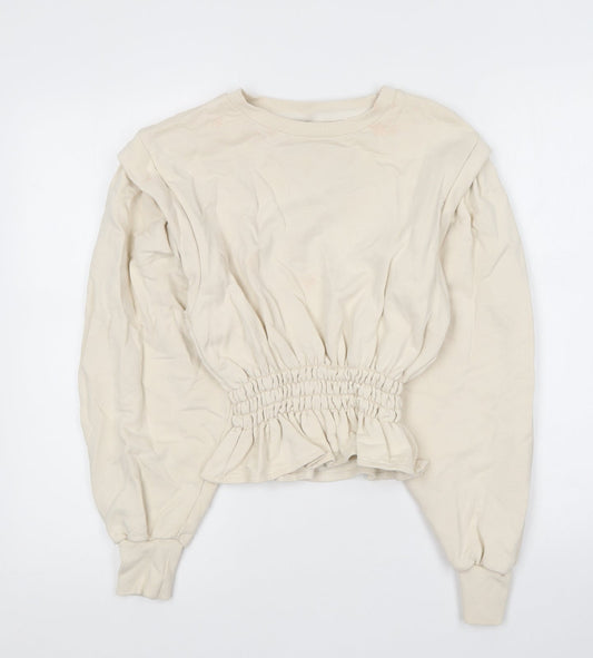 Pull&Bear Womens Beige Round Neck Cotton Pullover Jumper Size S