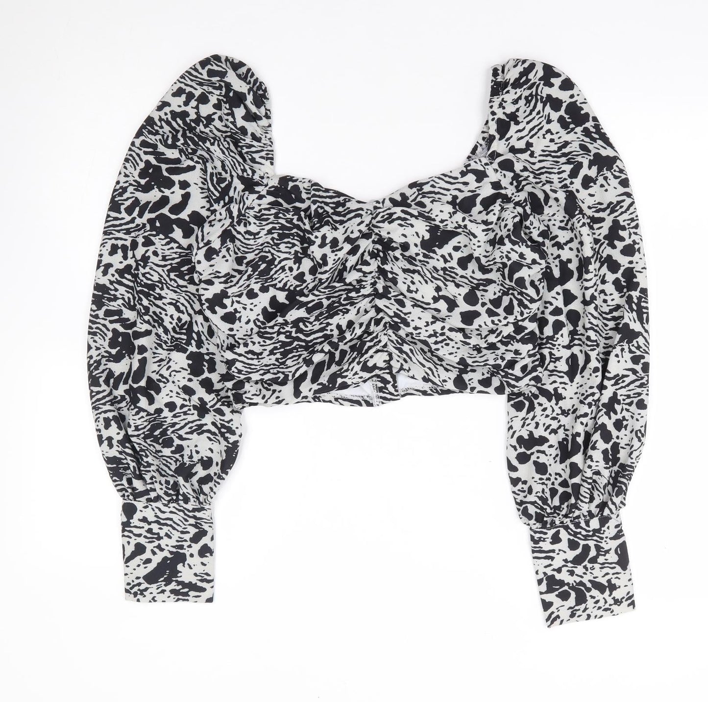 In the Style Womens Grey Geometric Polyester Cropped Blouse Size S Square Neck