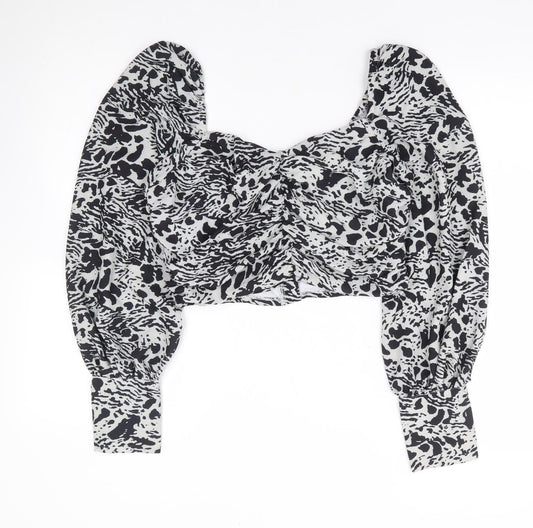In the Style Womens Grey Geometric Polyester Cropped Blouse Size S Square Neck
