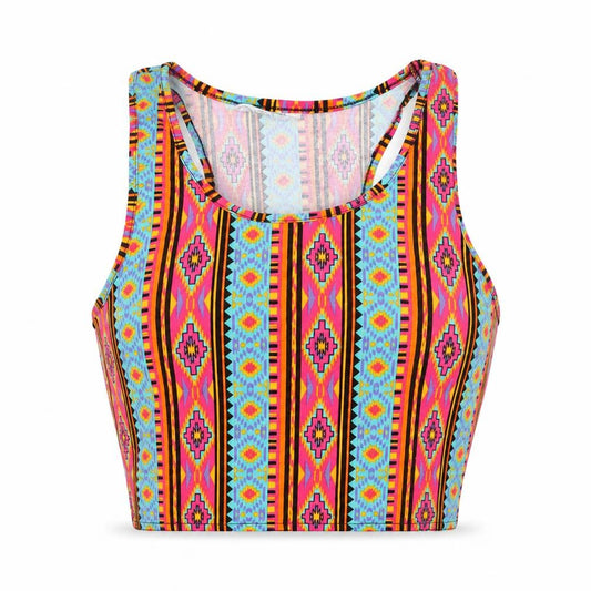 New Look Womens Multicoloured Geometric Cotton Cropped Tank Size 10 Round Neck