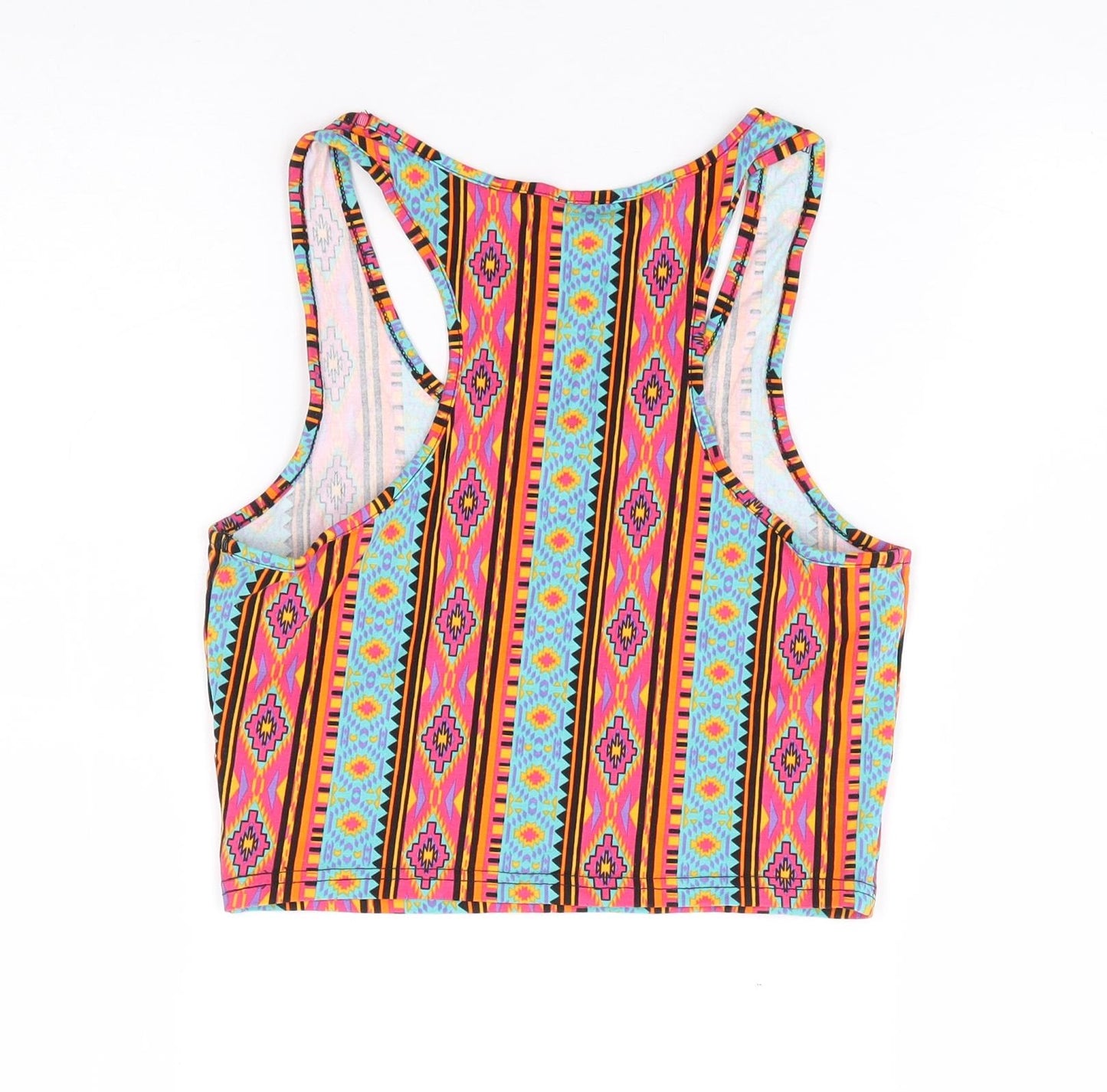 New Look Womens Multicoloured Geometric Cotton Cropped Tank Size 10 Round Neck