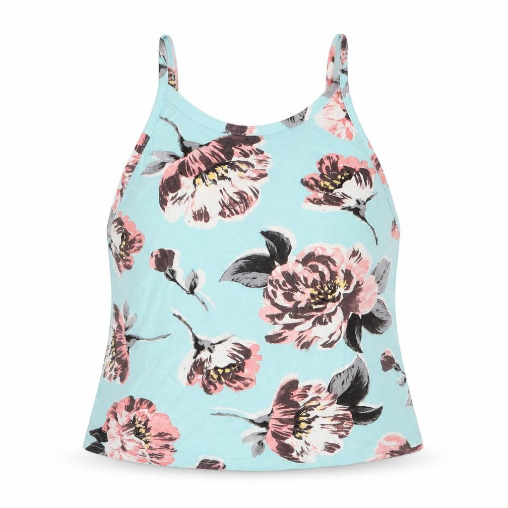 Miss Selfridge Womens Blue Floral Viscose Cropped Tank Size 10 Round Neck