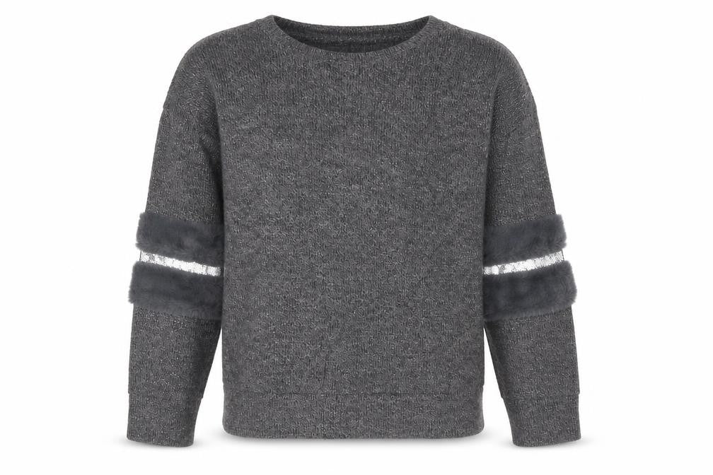 Maelys Girls Grey Round Neck Polyester Pullover Jumper Size 12 Years Pullover - Embellished Sleeves
