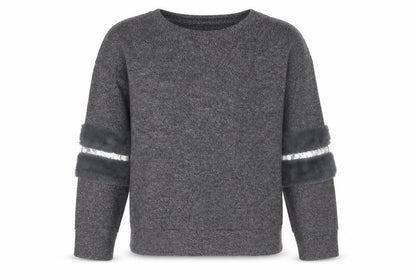 Maelys Girls Grey Round Neck Polyester Pullover Jumper Size 12 Years Pullover - Embellished Sleeves