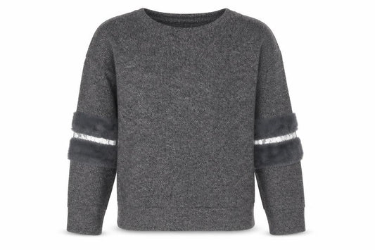 Maelys Girls Grey Round Neck Polyester Pullover Jumper Size 12 Years Pullover - Embellished Sleeves