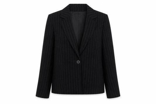 Klass Womens Black Striped Polyester Jacket Blazer Size 14