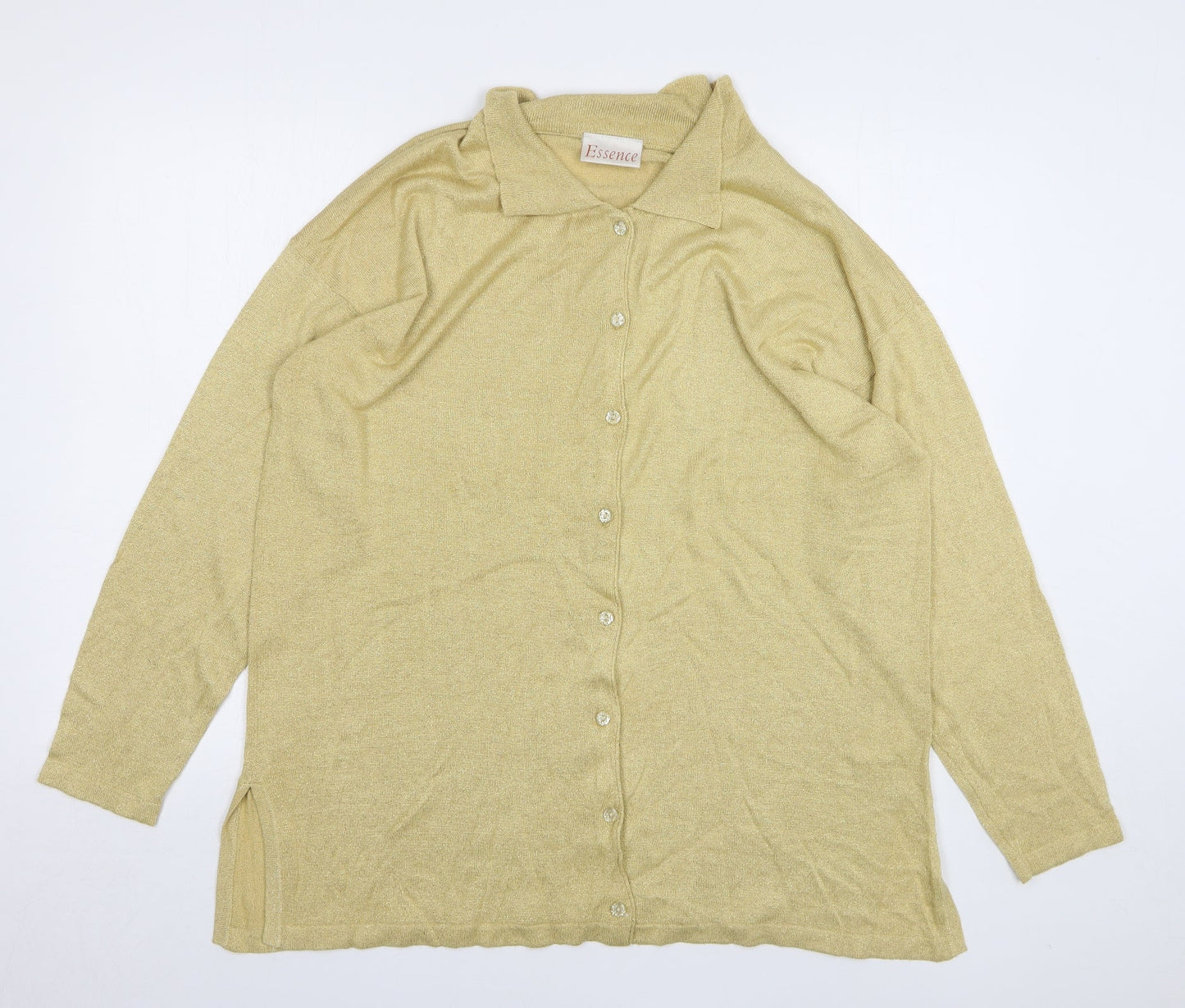 essence Womens Gold Collared Viscose Cardigan Jumper Size 16