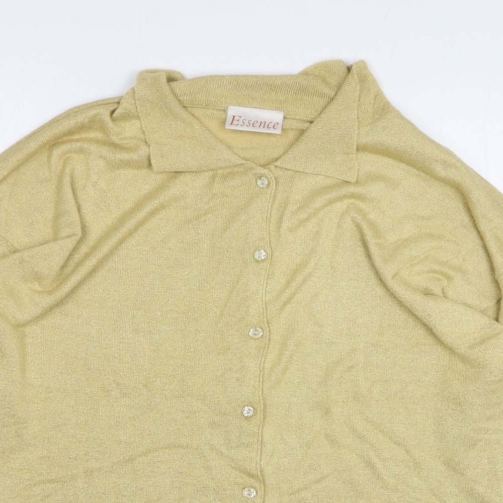 essence Womens Gold Collared Viscose Cardigan Jumper Size 16
