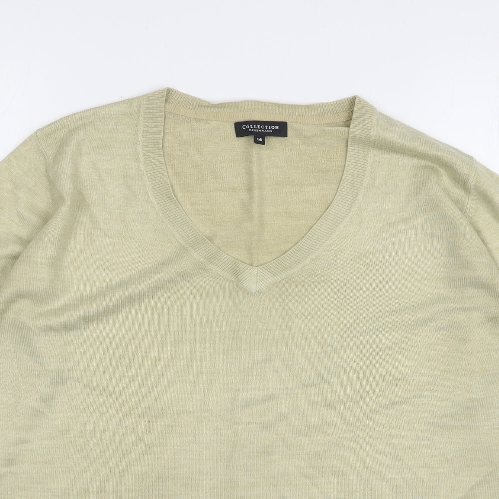Debenhams Womens Beige V-Neck Acrylic Pullover Jumper Size 16