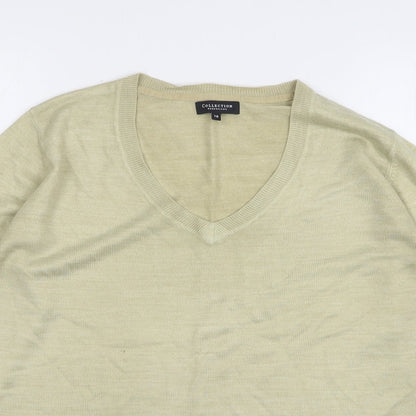 Debenhams Womens Beige V-Neck Acrylic Pullover Jumper Size 16