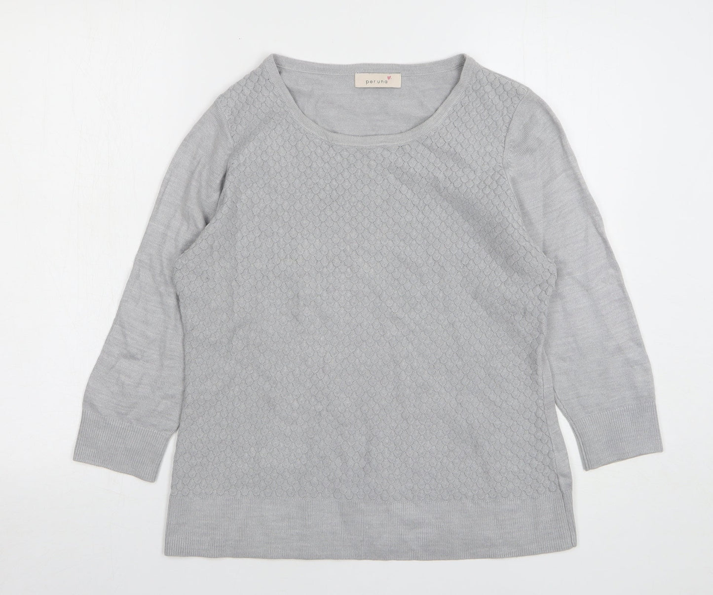 Marks and Spencer Womens Grey Round Neck Geometric Acrylic Pullover Jumper Size 12