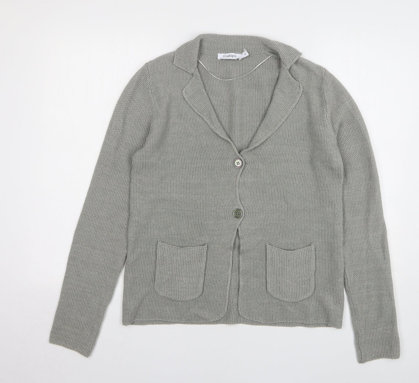 Conbipel Womens Grey Collared Cotton Cardigan Jumper Size M