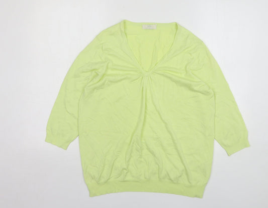 Marks and Spencer Womens Green V-Neck Viscose Pullover Jumper Size 18