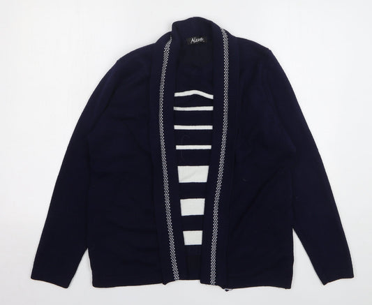 Alexara Womens Blue Round Neck Striped Acrylic Cardigan Jumper Size M