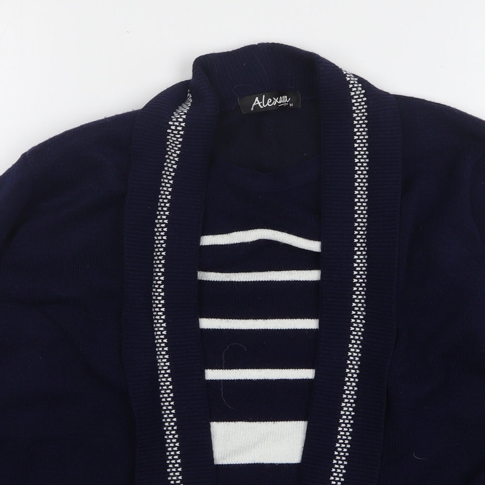 Alexara Womens Blue Round Neck Striped Acrylic Cardigan Jumper Size M