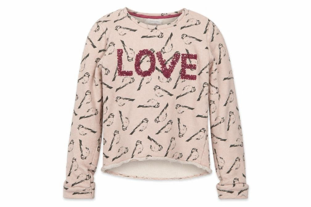 Mango Girls Pink Geometric Cotton Pullover Sweatshirt Size 9-10 Years - Love, Birds