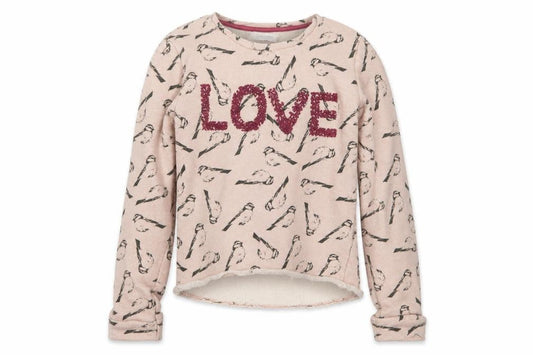 Mango Girls Pink Geometric Cotton Pullover Sweatshirt Size 9-10 Years - Love, Birds