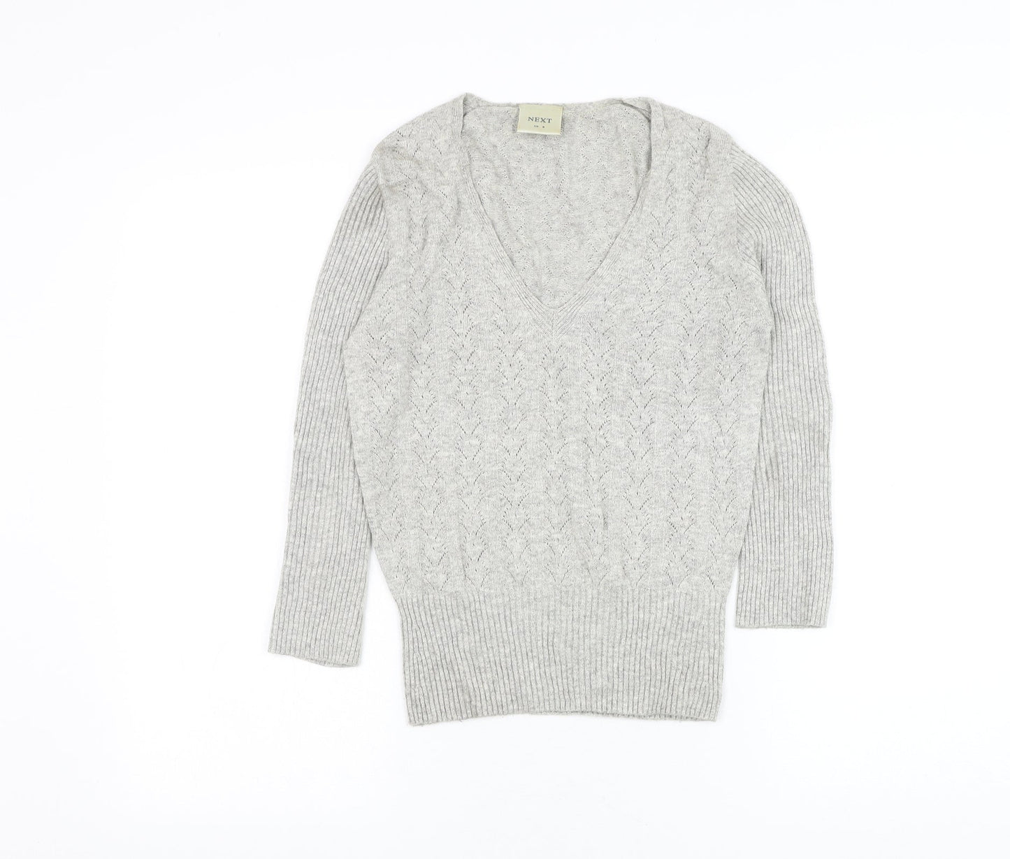 NEXT Womens Grey V-Neck Viscose Pullover Jumper Size 8