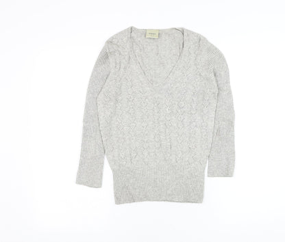 Next Womens Grey V-Neck Viscose Pullover Jumper Size 8