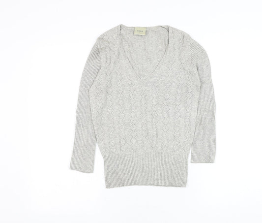 NEXT Womens Grey V-Neck Viscose Pullover Jumper Size 8