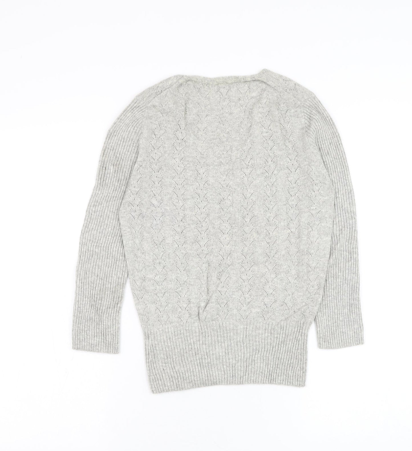 NEXT Womens Grey V-Neck Viscose Pullover Jumper Size 8