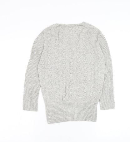 Next Womens Grey V-Neck Viscose Pullover Jumper Size 8