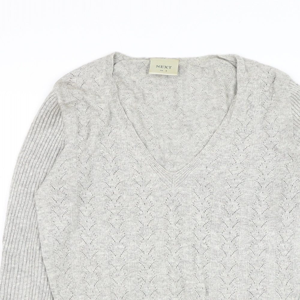 NEXT Womens Grey V-Neck Viscose Pullover Jumper Size 8