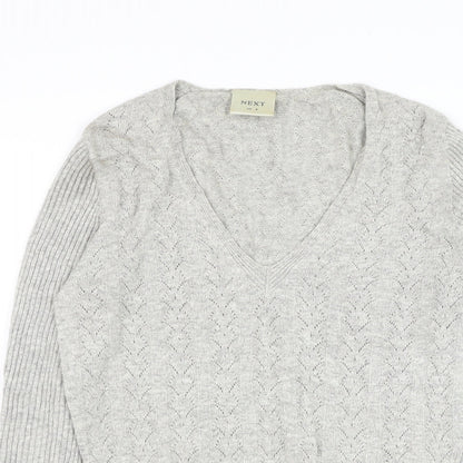 Next Womens Grey V-Neck Viscose Pullover Jumper Size 8