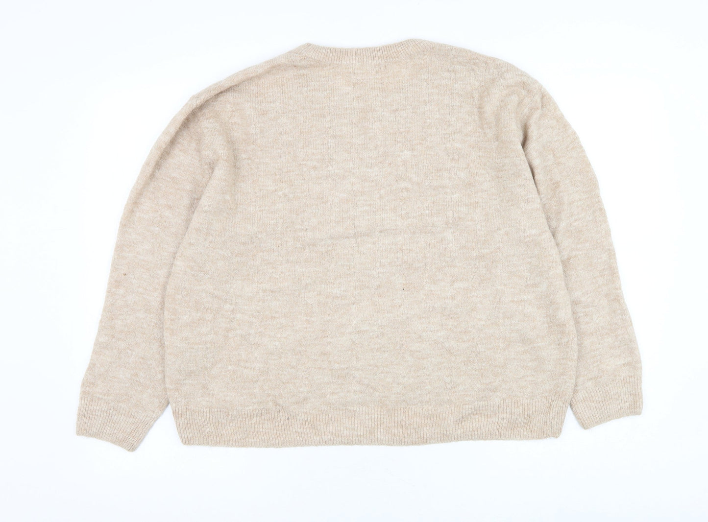 H&M Womens Beige Round Neck Acrylic Pullover Jumper Size L
