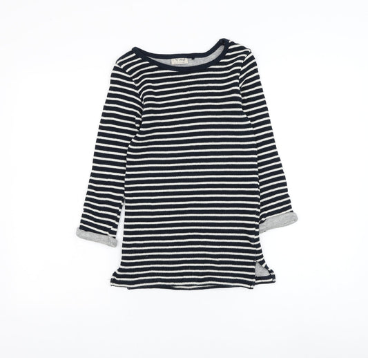 NEXT Girls Blue Striped Cotton Jumper Dress Size 7 Years Round Neck Pullover
