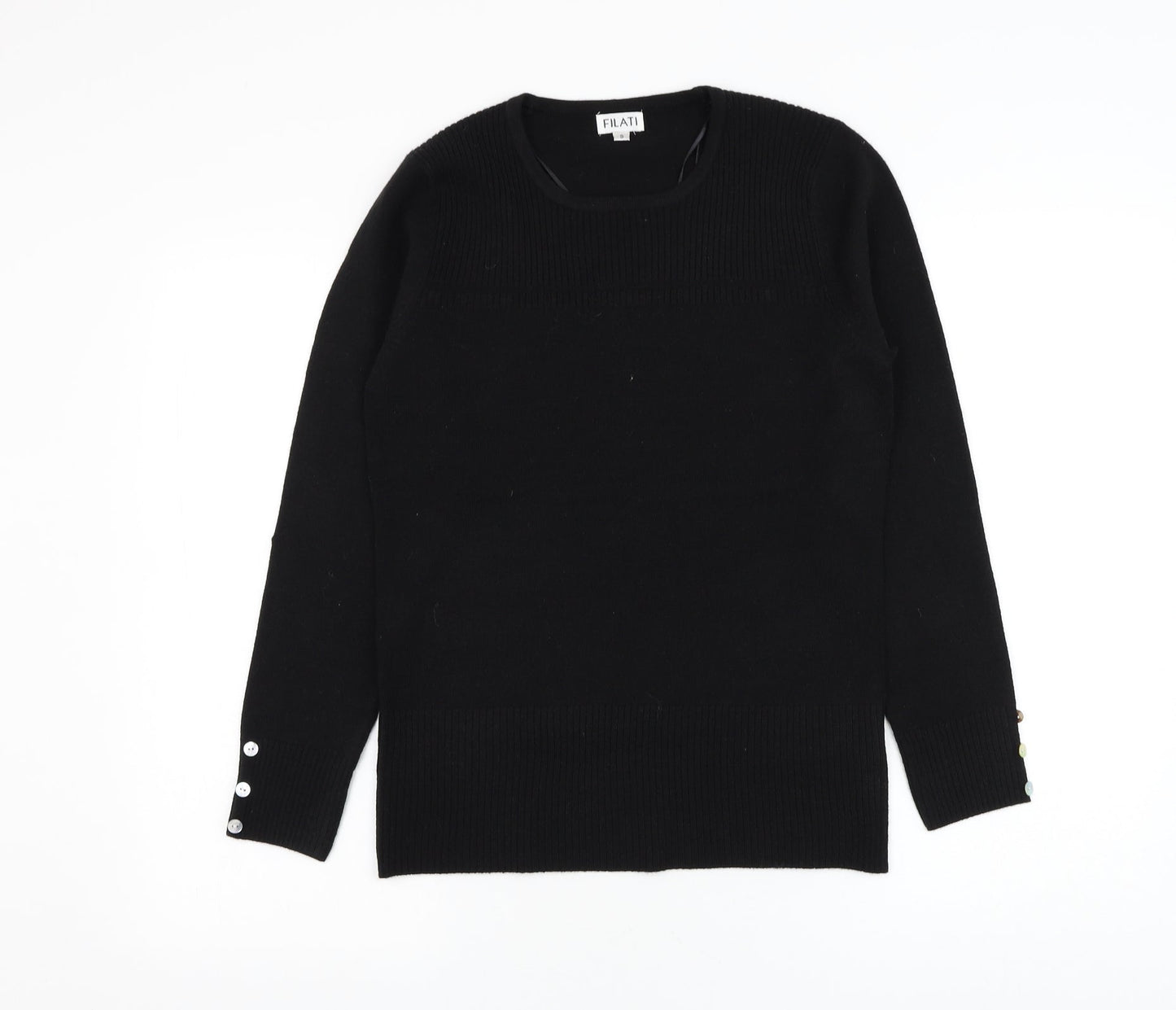 Filati Womens Black Round Neck Acrylic Pullover Jumper Size S