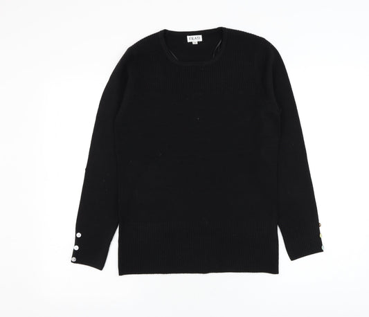 Filati Womens Black Round Neck Acrylic Pullover Jumper Size S