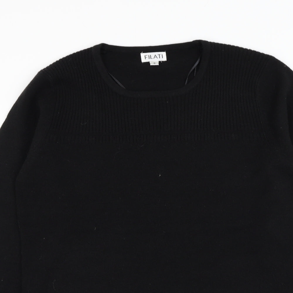 Filati Womens Black Round Neck Acrylic Pullover Jumper Size S