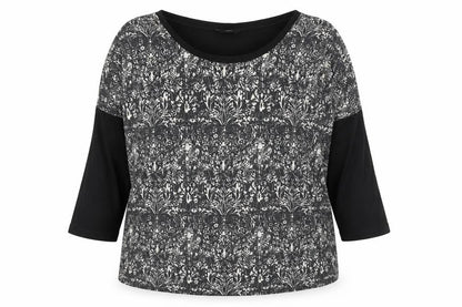 F&F Womens Black Round Neck Floral Viscose Pullover Jumper Size 16