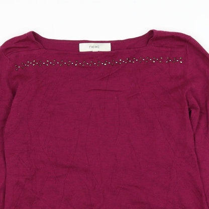 Next Womens Purple Round Neck Cotton Pullover Jumper Size 12