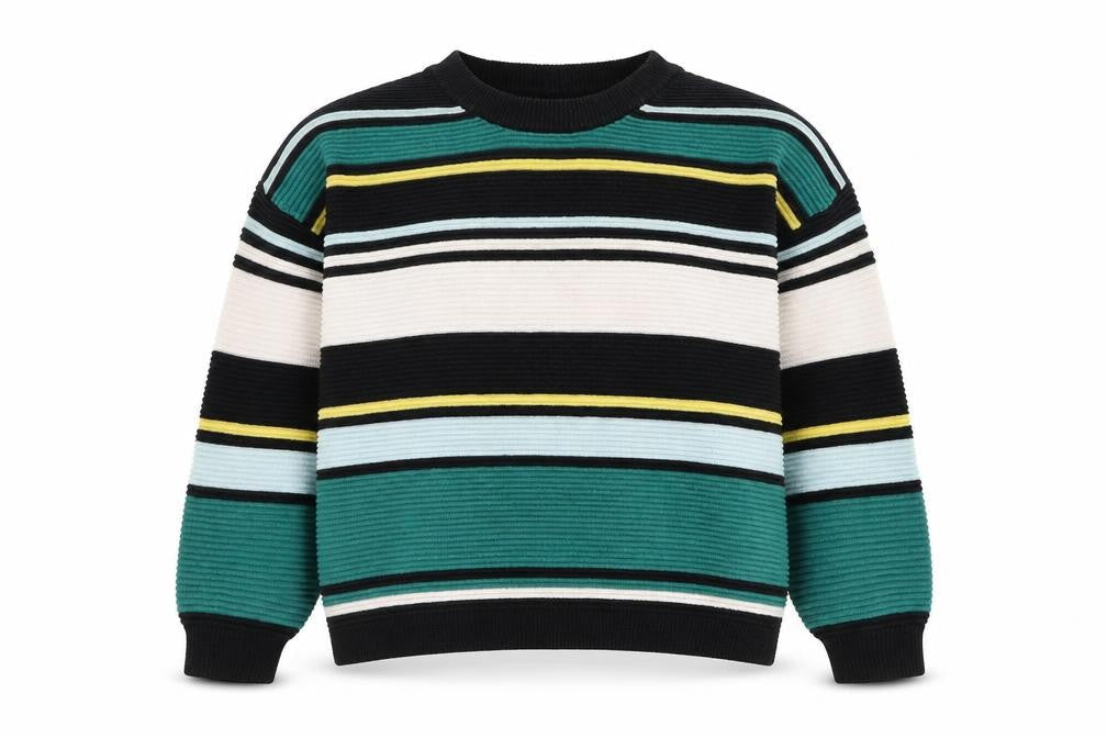 H&M Womens Black Round Neck Striped Cotton Pullover Jumper Size S