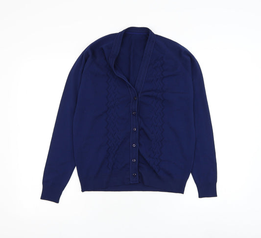 Preworn Womens Blue V-Neck Polyester Cardigan Jumper Size S