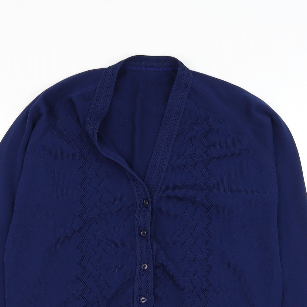 Preworn Womens Blue V-Neck Polyester Cardigan Jumper Size S