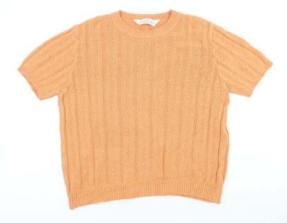 Marks & Spencer Womens Orange Scoop Neck Acetate Pullover Jumper Size M