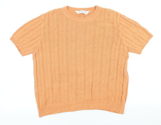Marks and Spencer Womens Orange Scoop Neck Acetate Pullover Jumper Size M