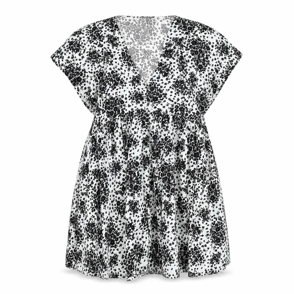 New Look Womens White Floral Polyester A-Line Size 12 V-Neck