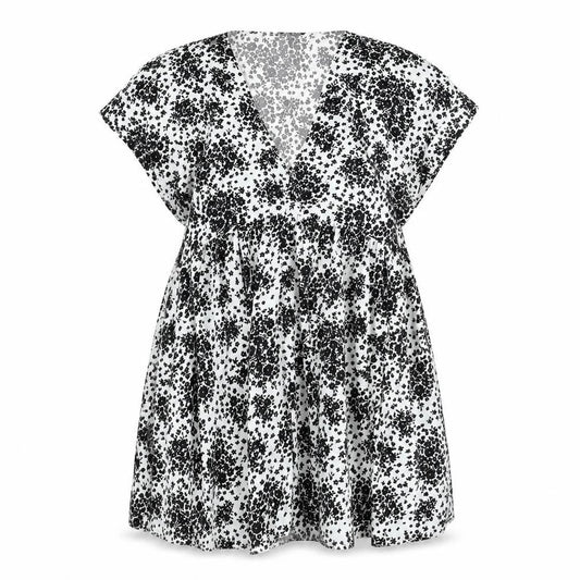 New Look Womens White Floral Polyester A-Line Size 12 V-Neck