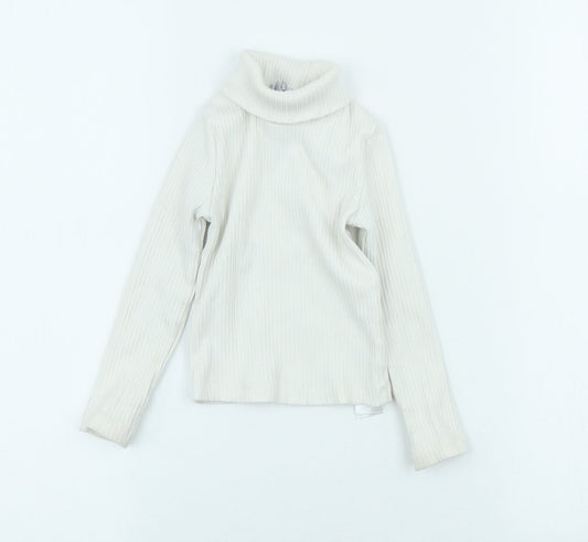 Primark Girls White Cotton Pullover T-Shirt Size 2-3 Years Roll Neck