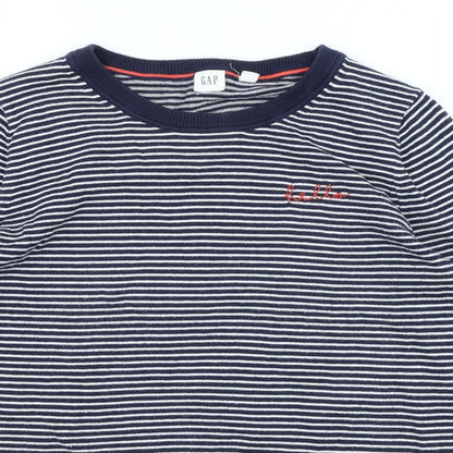 Gap Womens Blue Scoop Neck Striped Acrylic Pullover Jumper Size XS