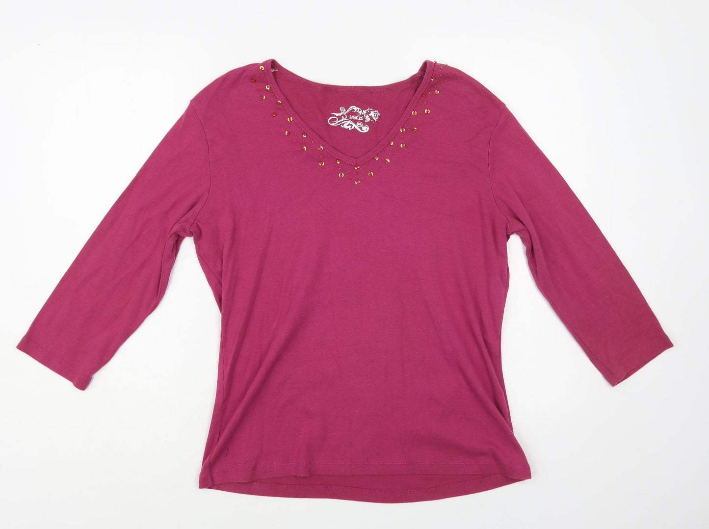 M&Co Womens Pink Cotton Basic T-Shirt Size XL V-Neck